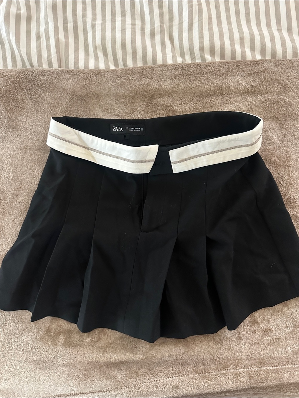 Zara Black Skater Skirt with White Trim Waistband